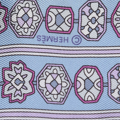 Hermes Silk Tapis Persans Twilly Rose Gris Bleuete Jaune Soufre 3 of 5