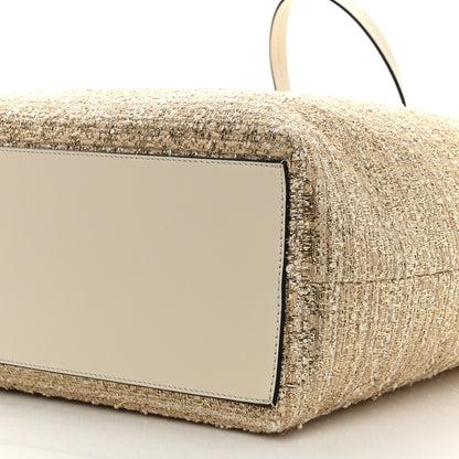 Valentino Garavani Metallic Boucle Raffia Calfskin Rockstud Shoulder Tote White Gold Ivory 9 of 9