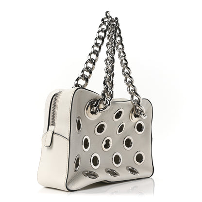 Prada Vitello Daino Grommet Chain Satchel Bag White 3 of 10