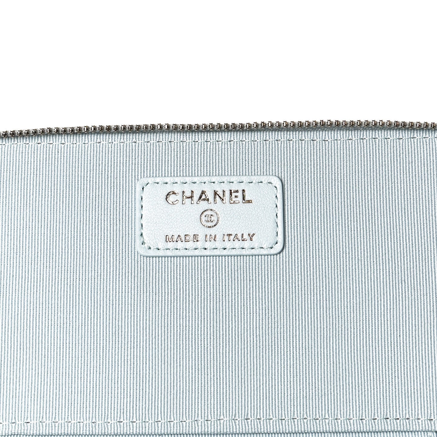 Lambskin Quilted Small Top Handle Vanity Case With Chain Light Blue