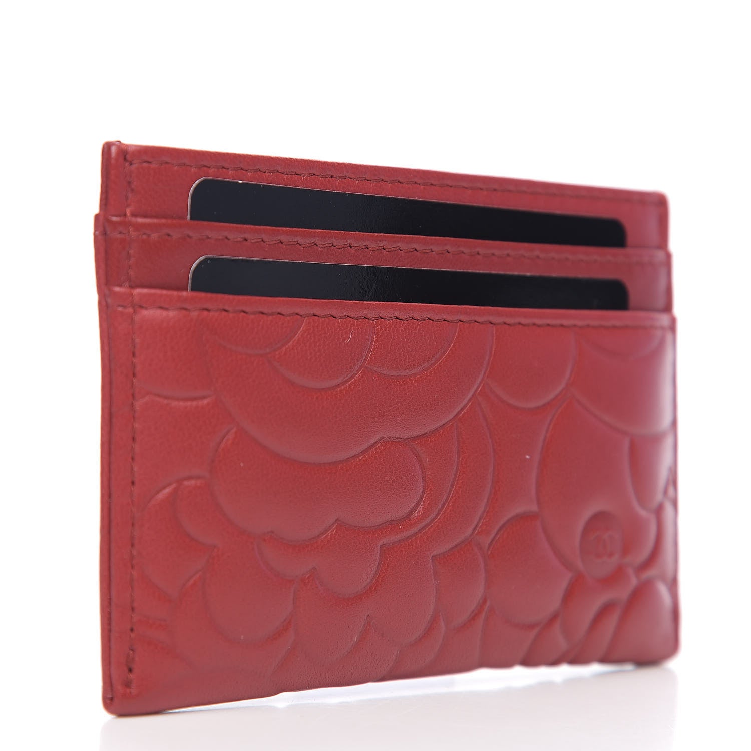Chanel Lambskin Camellia Embossed Card Holder Red 2 of 8