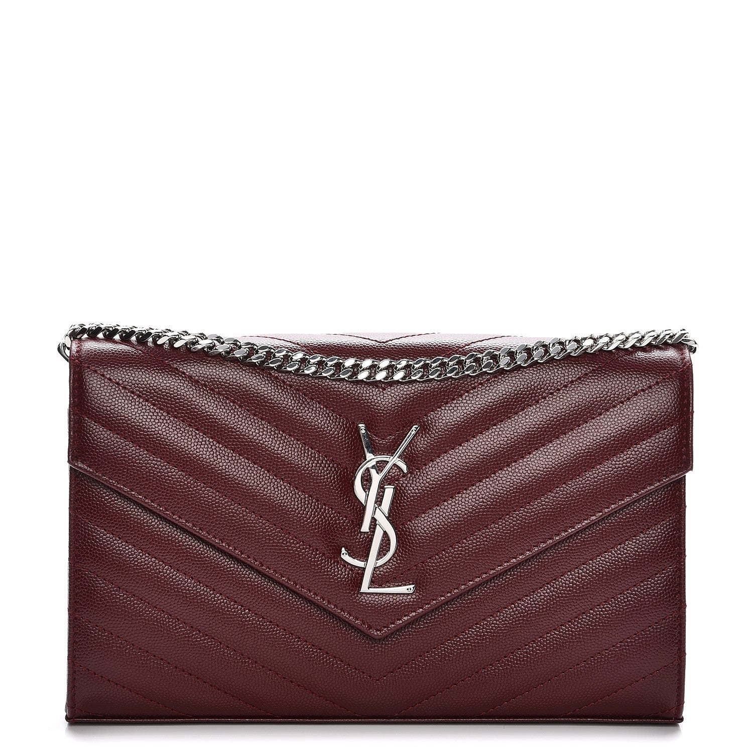 Saint Laurent Grain De Poudre Matelasse Chevron Monogram Chain Wallet Palissandre 1 of 8