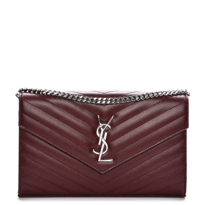 Saint Laurent Grain De Poudre Matelasse Chevron Monogram Chain Wallet Palissandre 1 of 8