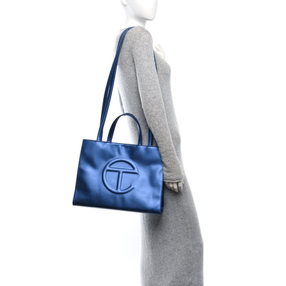 Telfar Metallic Vegan Leather Medium Shopping Bag Cobalt 2 of 9