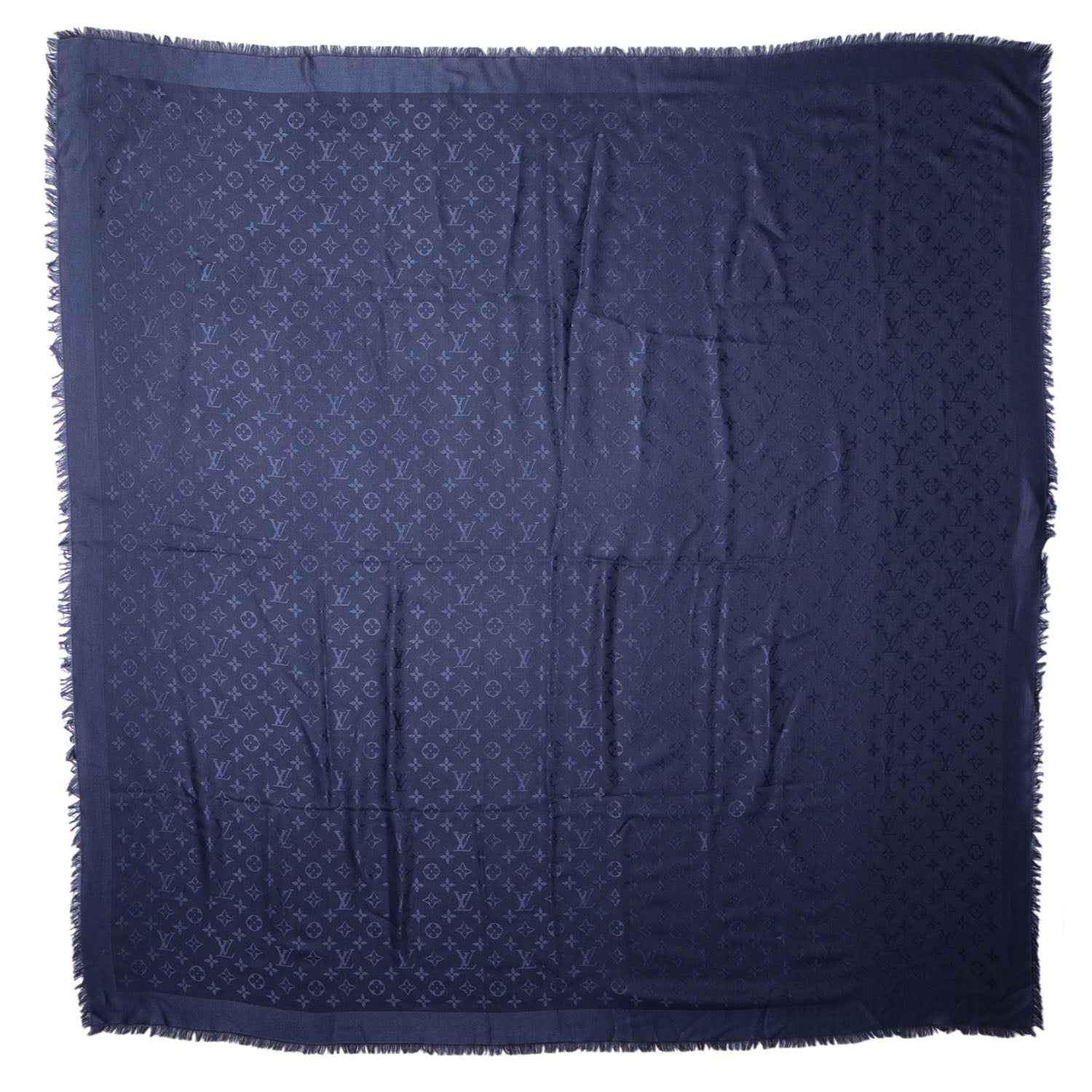 Louis Vuitton Wool Silk Monogram Shawl Blue Nuit 3 of 5