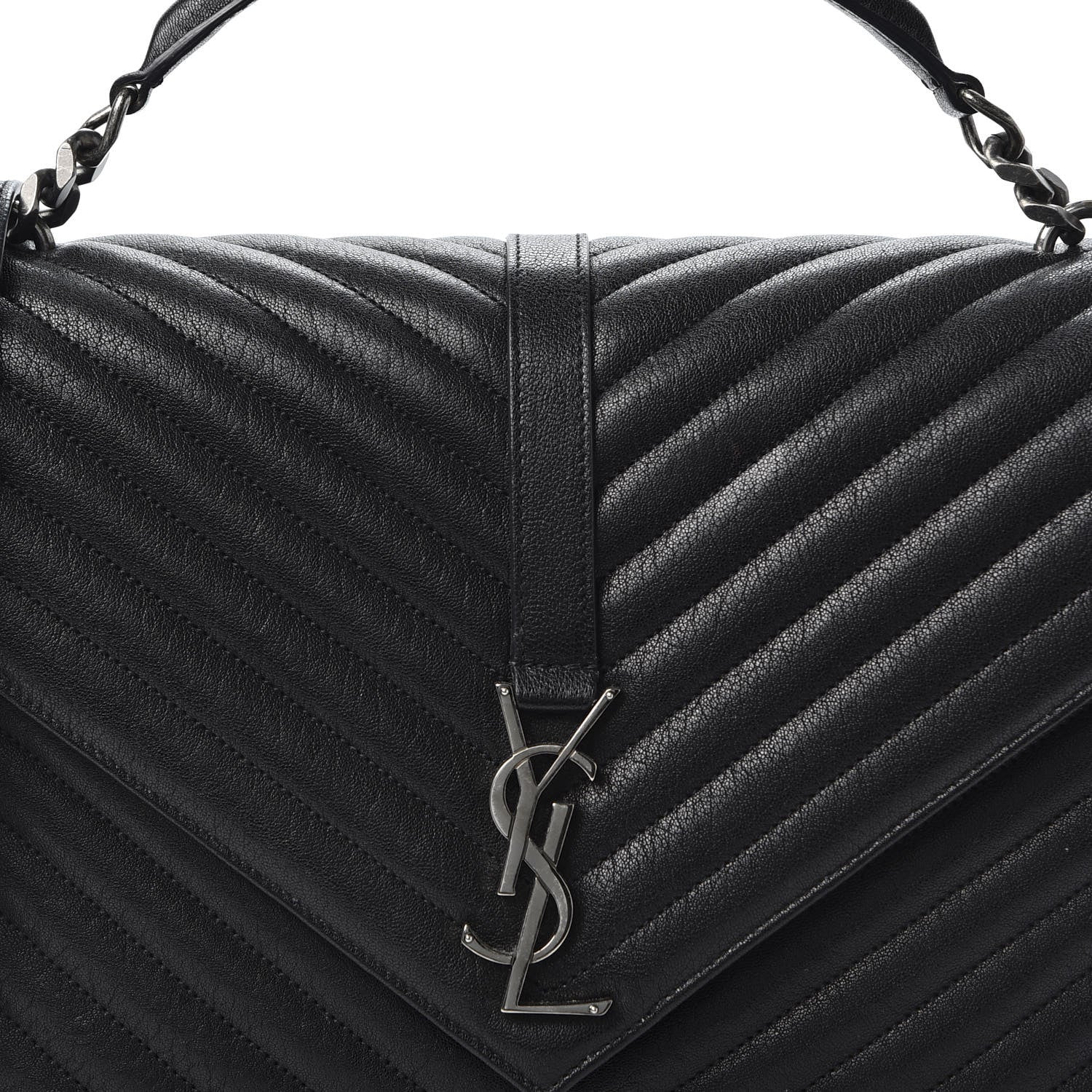 Saint Laurent Sheepskin Matelasse Chevron Monogram Large College Satchel Black 9 of 9