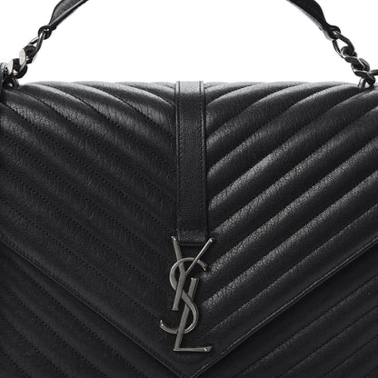 Saint Laurent Sheepskin Matelasse Chevron Monogram Large College Satchel Black 9 of 9