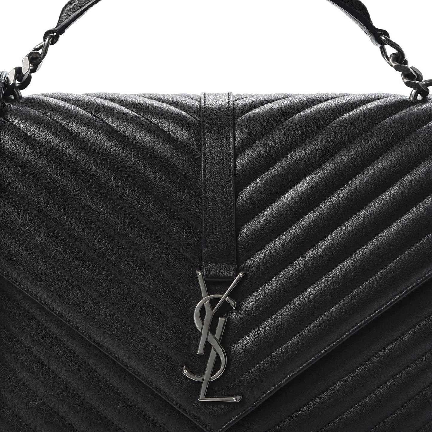 Sheepskin Matelasse Chevron Monogram Large College Satchel Black