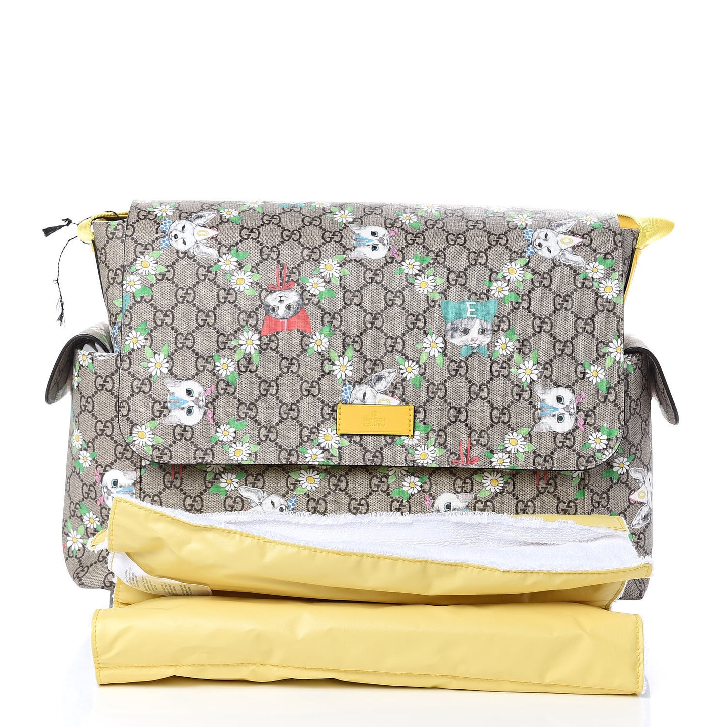 GG Supreme Monogram Love Pets Diaper Bag Yellow
