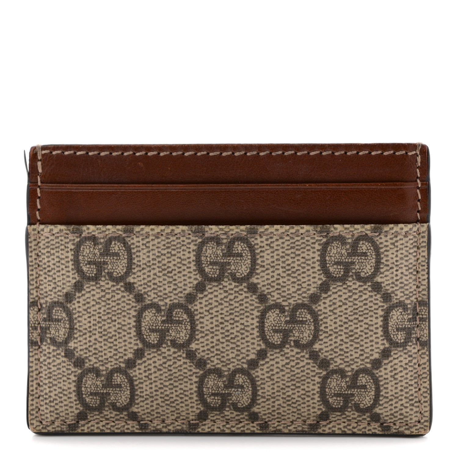 Gucci GG Supreme Monogram Calfskin Card Holder Beige Ebony Cuir 1 of 10