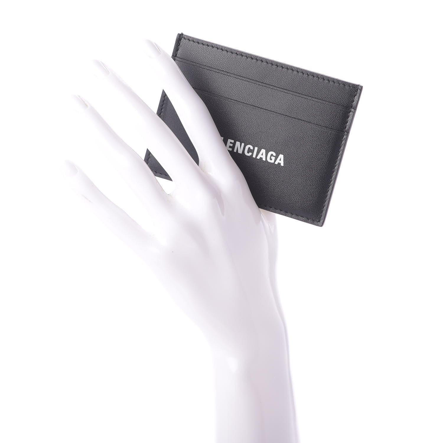 Balenciaga Flat Calfskin Logo Cash Card Holder Black White 2 of 8