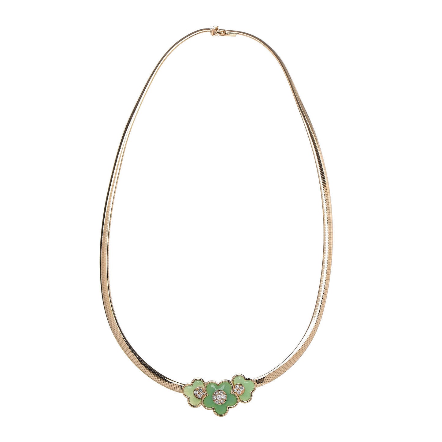 18K Yellow Gold Diamond Green Chalcedony Flower Collar Necklace