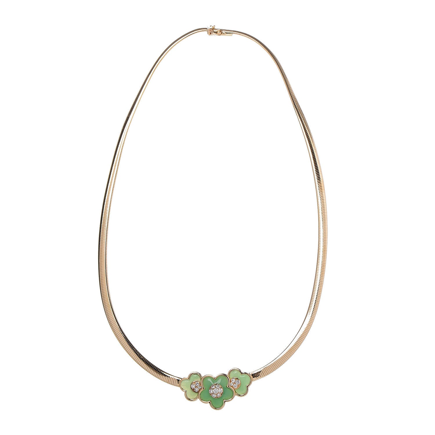 Van Cleef & Arpels 18K Yellow Gold Diamond Green Chalcedony Flower Collar Necklace 3 of 6