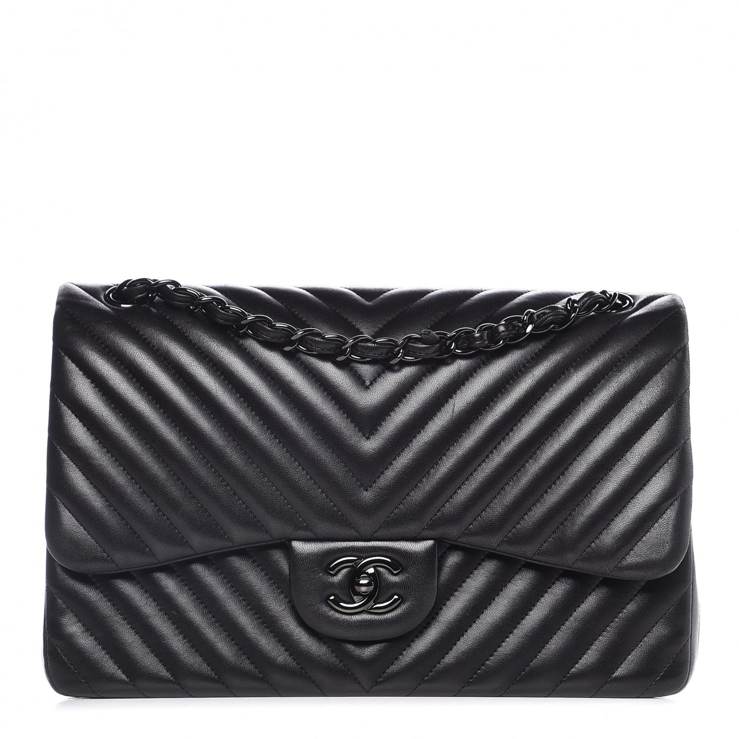 Lambskin Chevron Quilted Jumbo Double Flap So Black