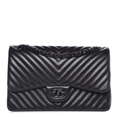 Chanel Lambskin Chevron Quilted Jumbo Double Flap So Black 1 of 13