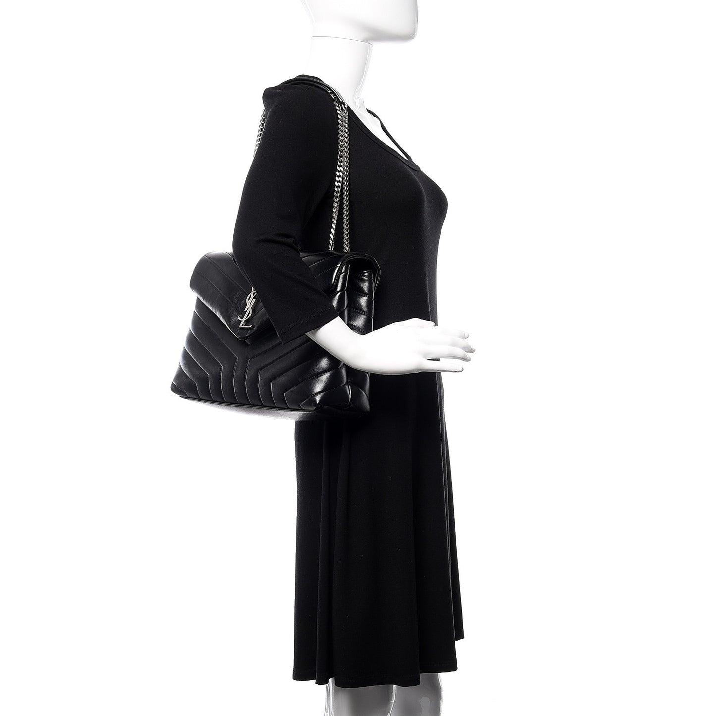 Calfskin Y Quilted Monogram Medium Loulou Chain Satchel Black