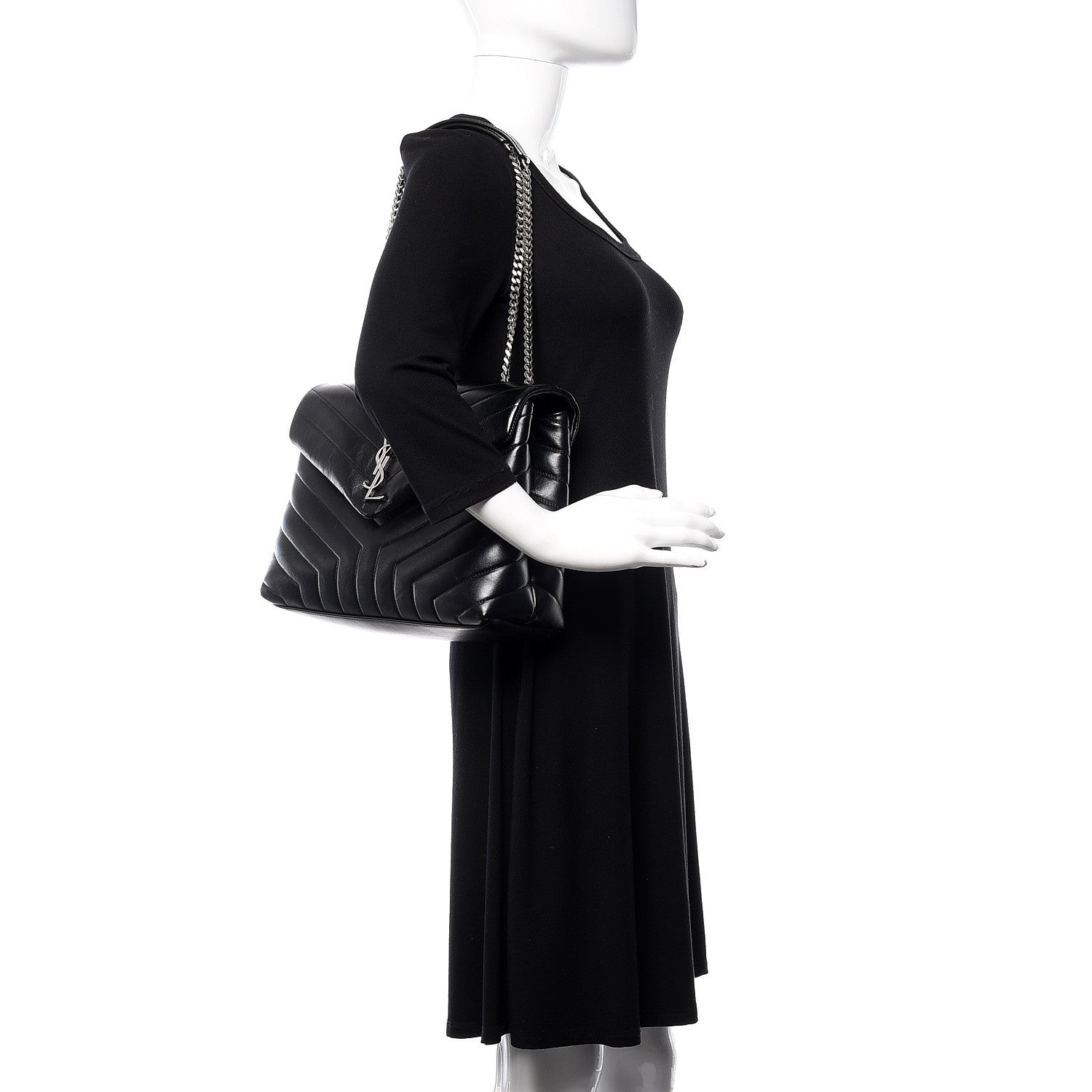 Saint Laurent Calfskin Y Quilted Monogram Medium Loulou Chain Satchel Black 2 of 9