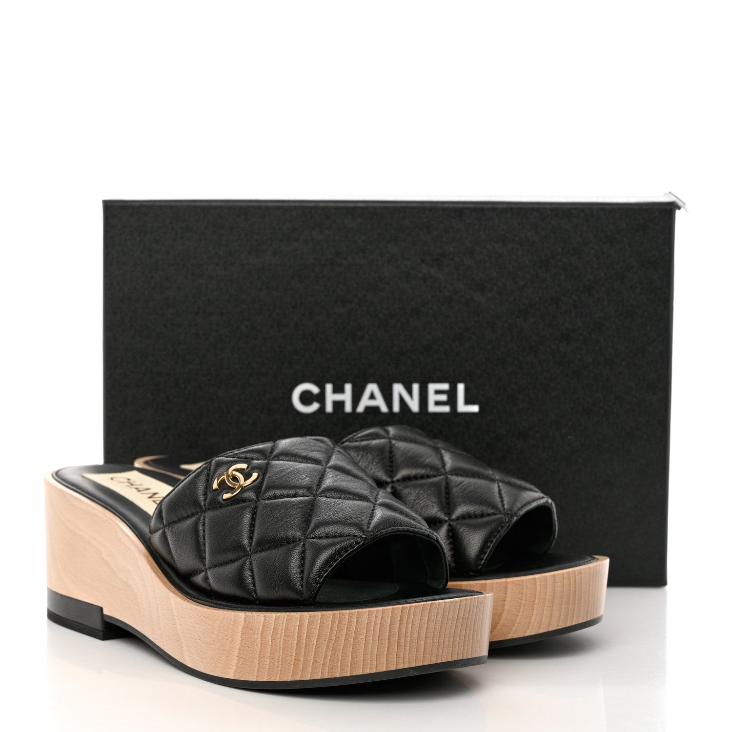 Chanel Lambskin Quilted CC Slip On Platform Sandals 40 Black 10 of 10