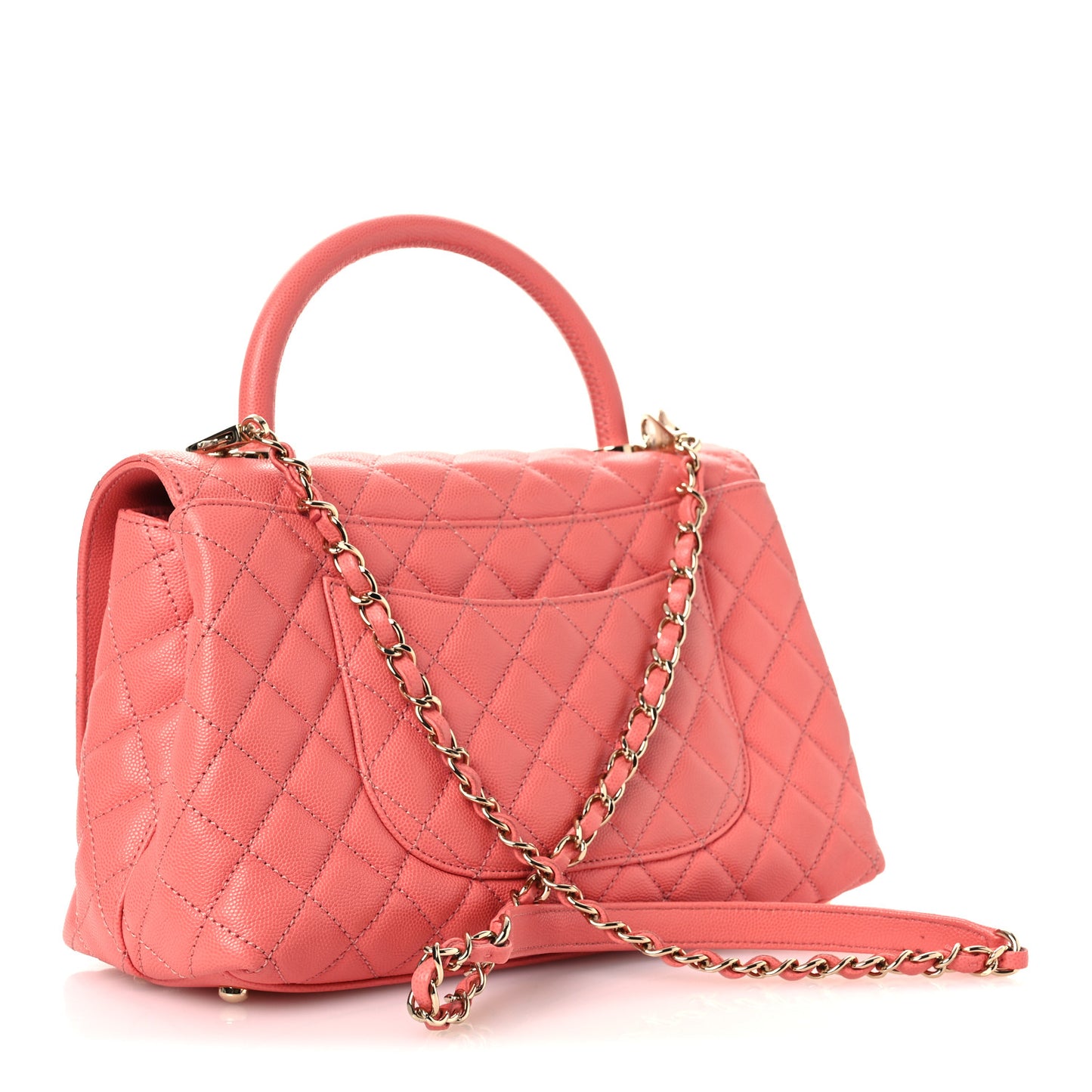 Caviar Quilted Small Coco Handle Flap Coral