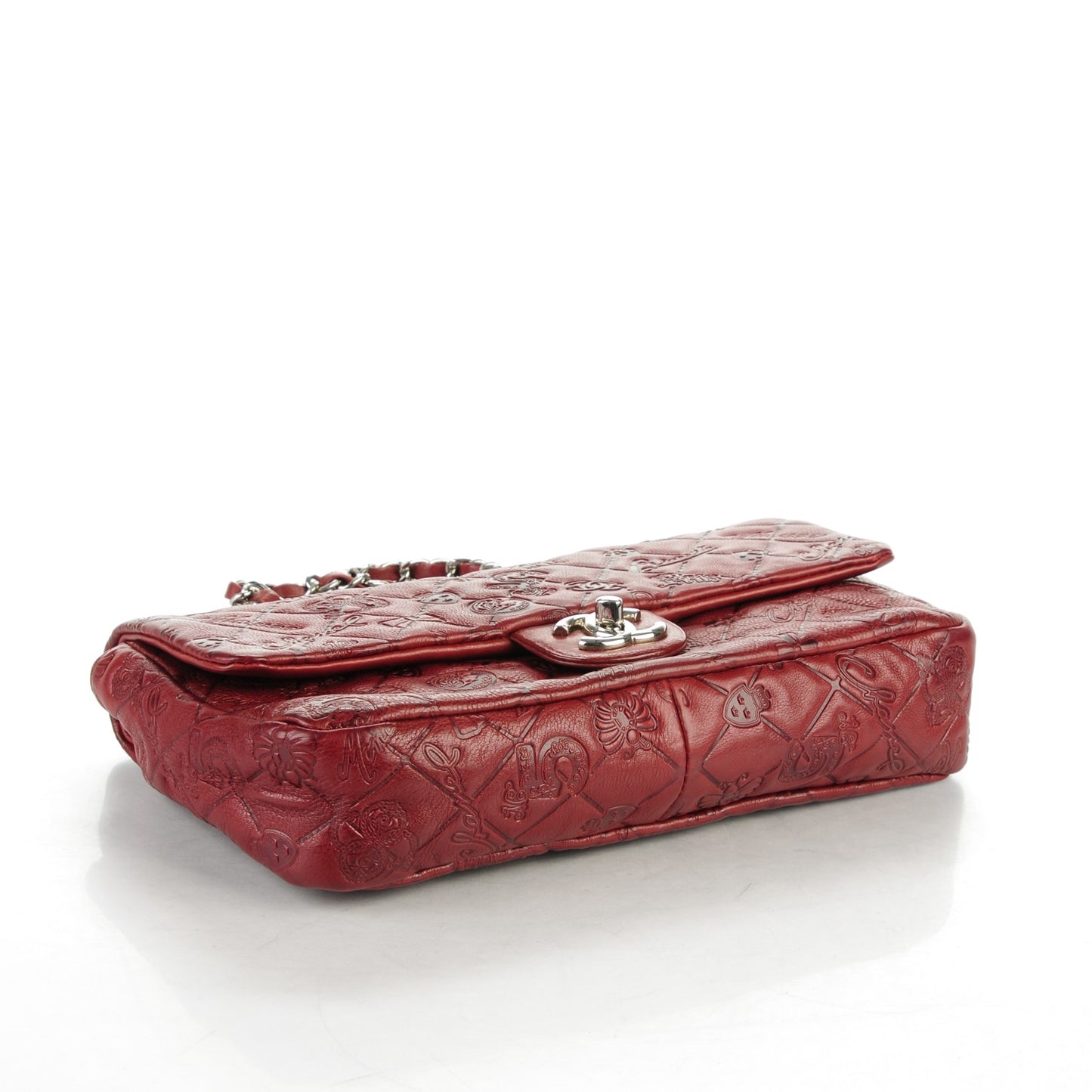 Calfskin Quilted Medium Lucky Symbols Flap Dark Red