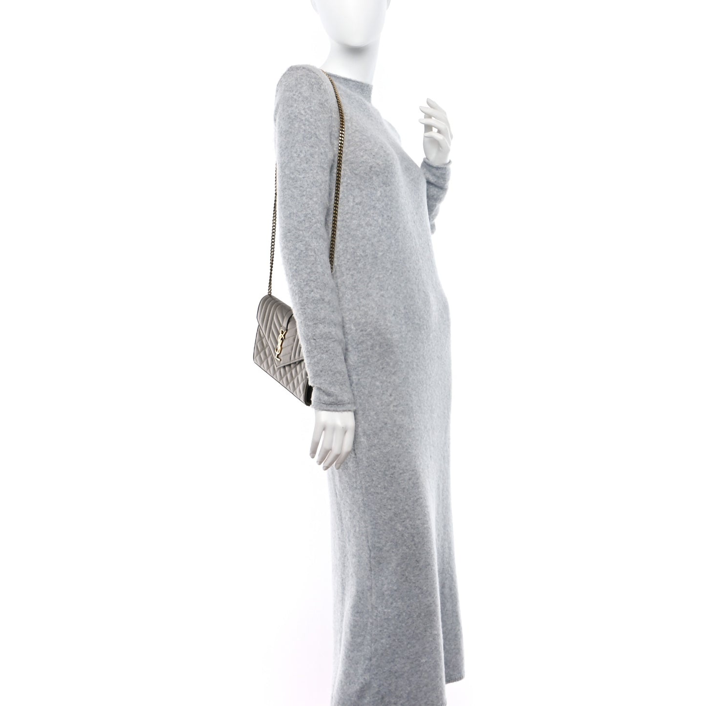 Metallic Grain De Poudre Mixed Matelasse Triquilt Monogram Chain Wallet Piombo