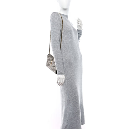 Saint Laurent Metallic Grain De Poudre Mixed Matelasse Triquilt Monogram Chain Wallet Piombo 2 of 9