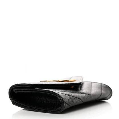 Saint Laurent Grain De Poudre Matelasse Chevron Small Monogram Envelope Wallet Black 4 of 8