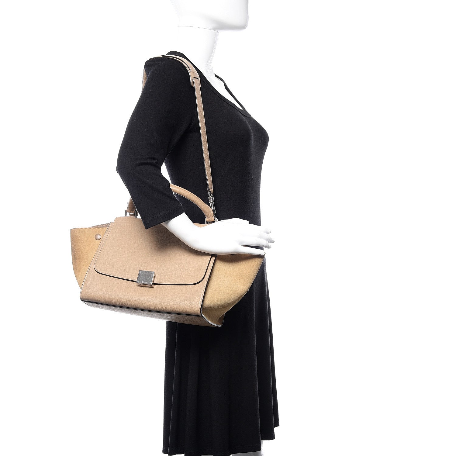 Celine Drummed Calfskin Suede Small Trapeze Dune 2 of 9