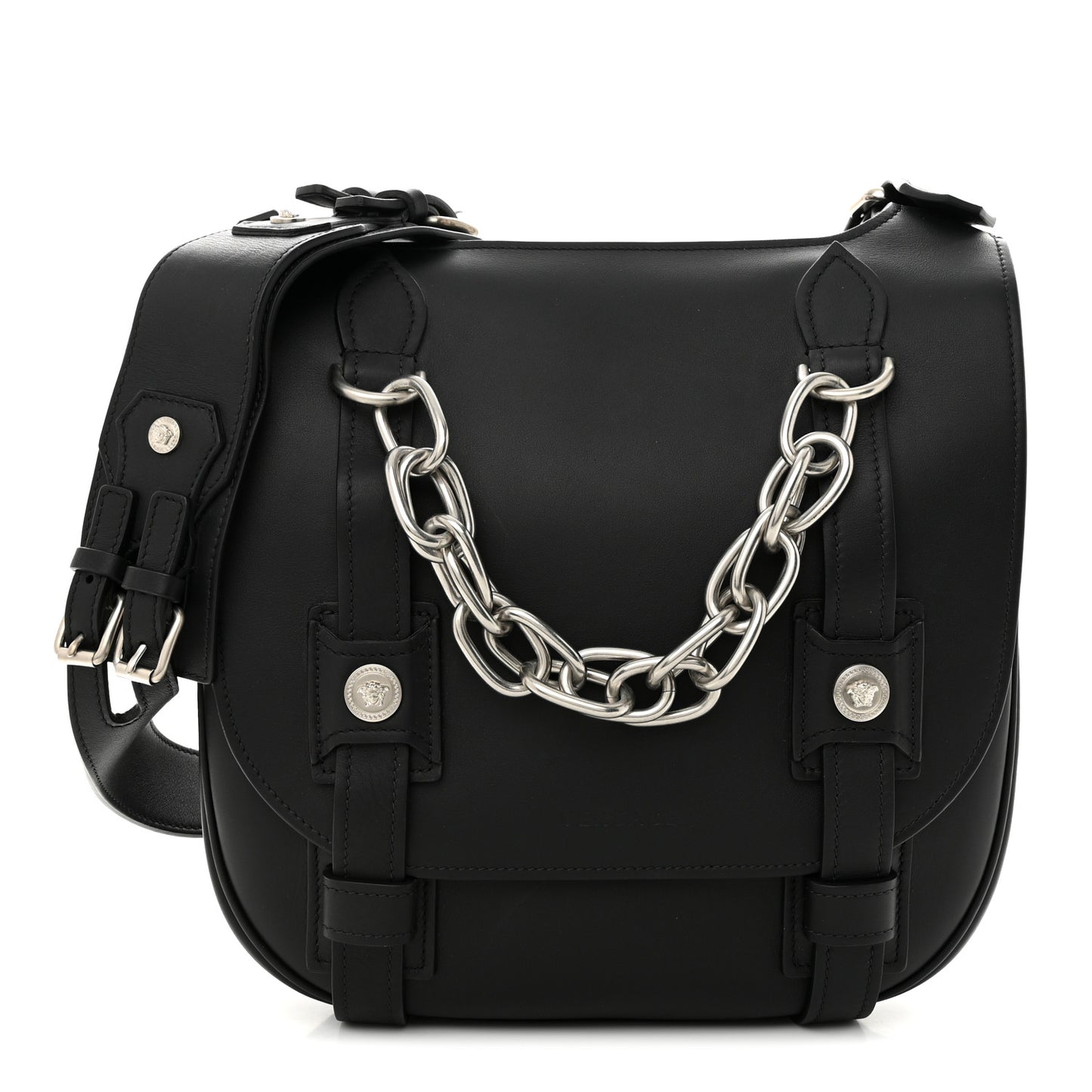 Calfskin Small Biker Chain Satchel Black