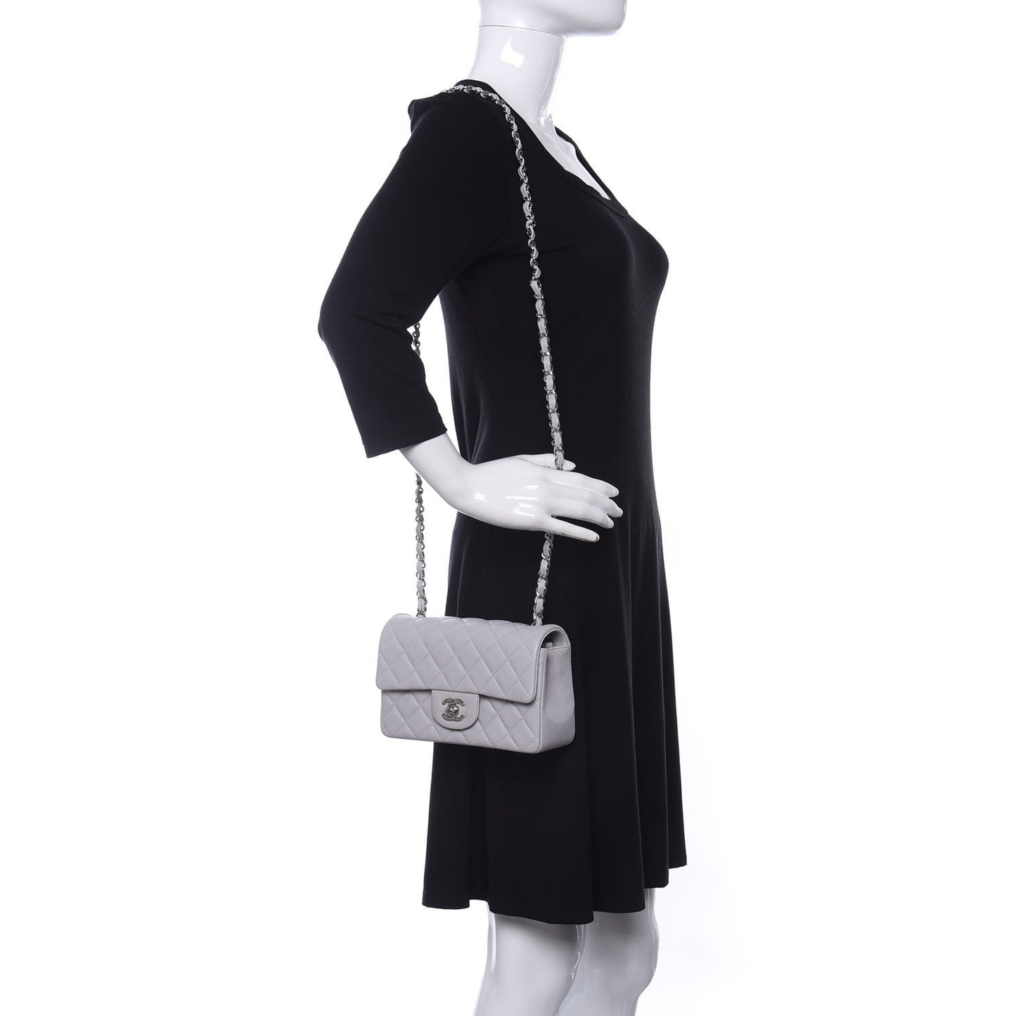 Lambskin Quilted Mini Rectangular Flap Grey