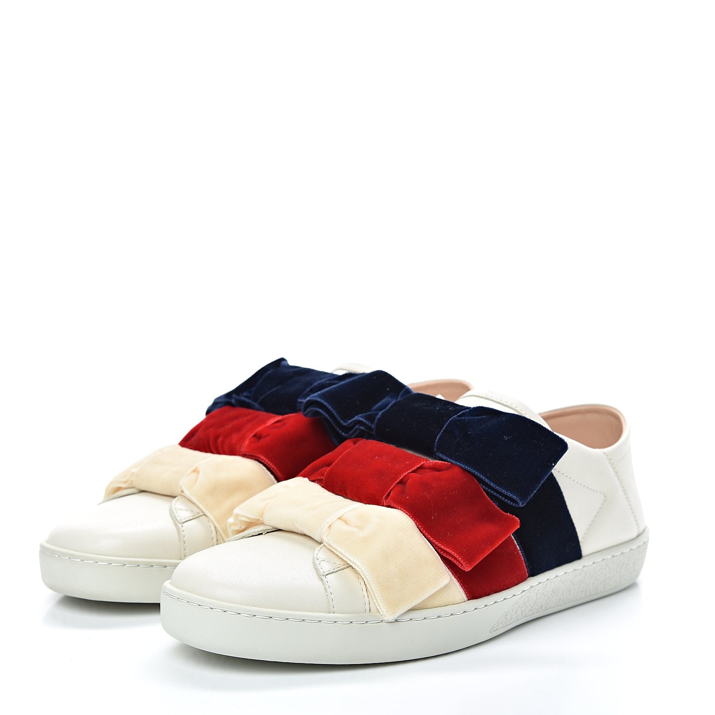 Calfskin Velvet Womens Bow Ace Sneakers 37.5 White