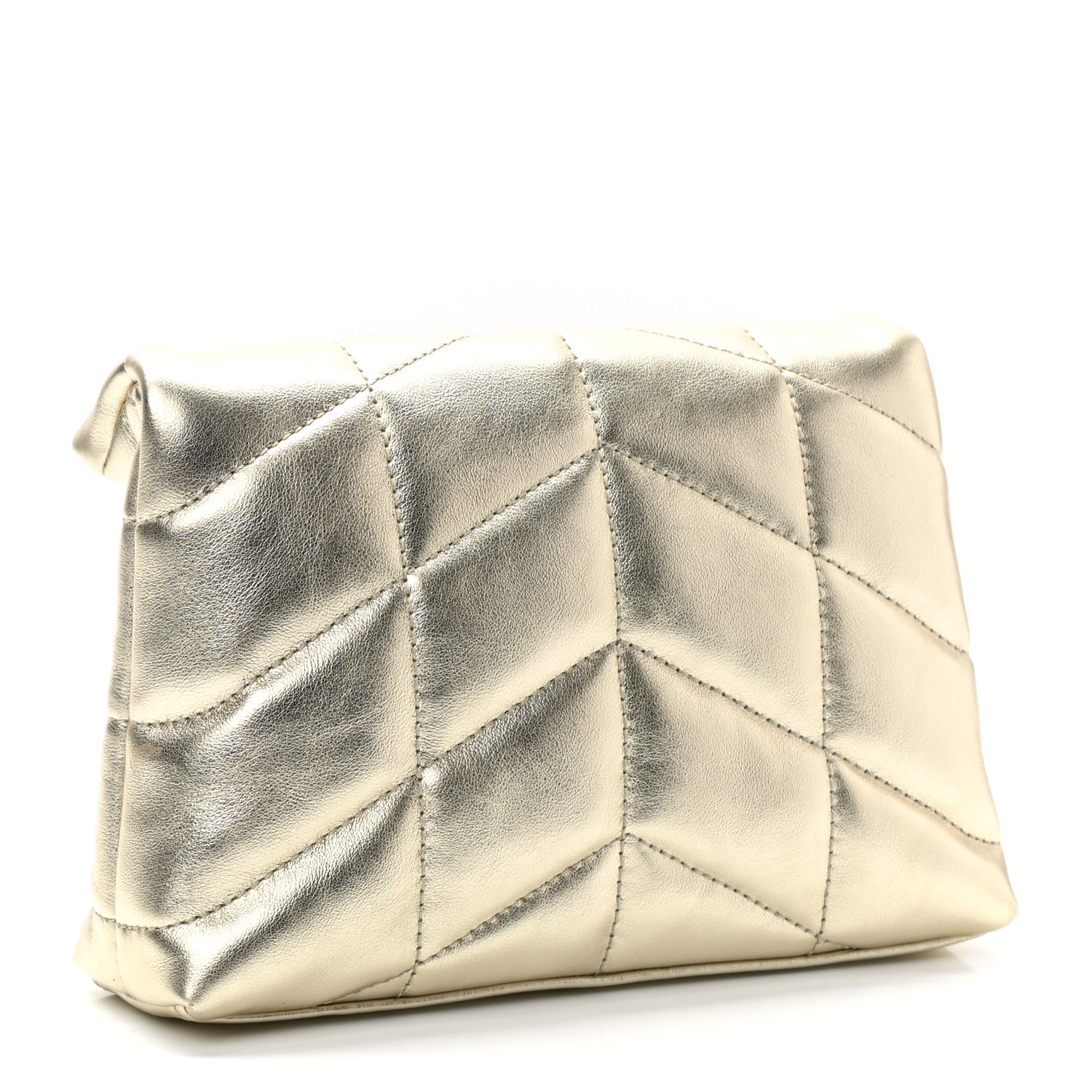 Saint Laurent Metallic Lambskin Monogram Loulou Puffer Pouch Clutch Gold 3 of 9