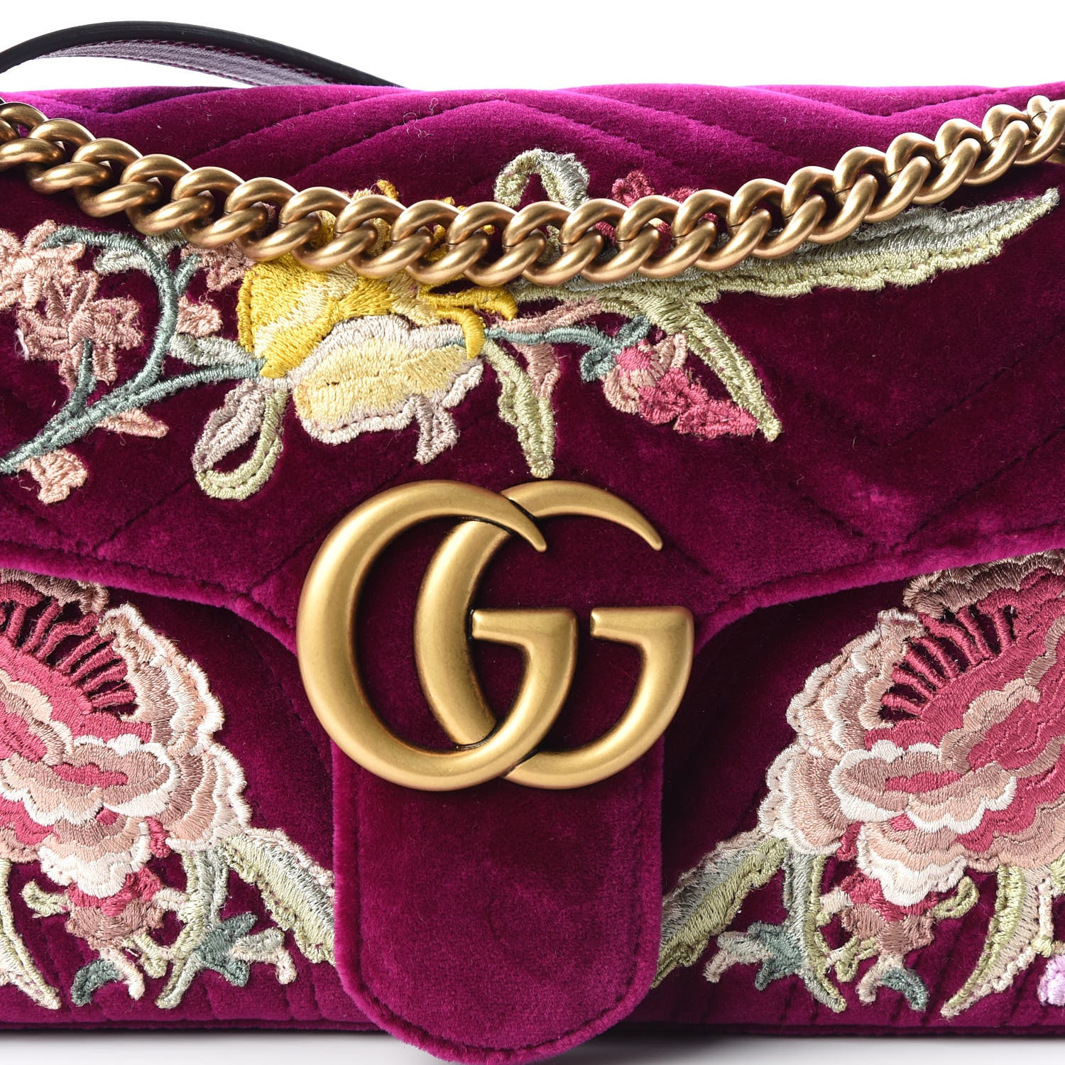 Gucci Velvet Matelasse Embroidered Small GG Marmont Shoulder Bag Fuchsia Violet Cyclamen 8 of 8