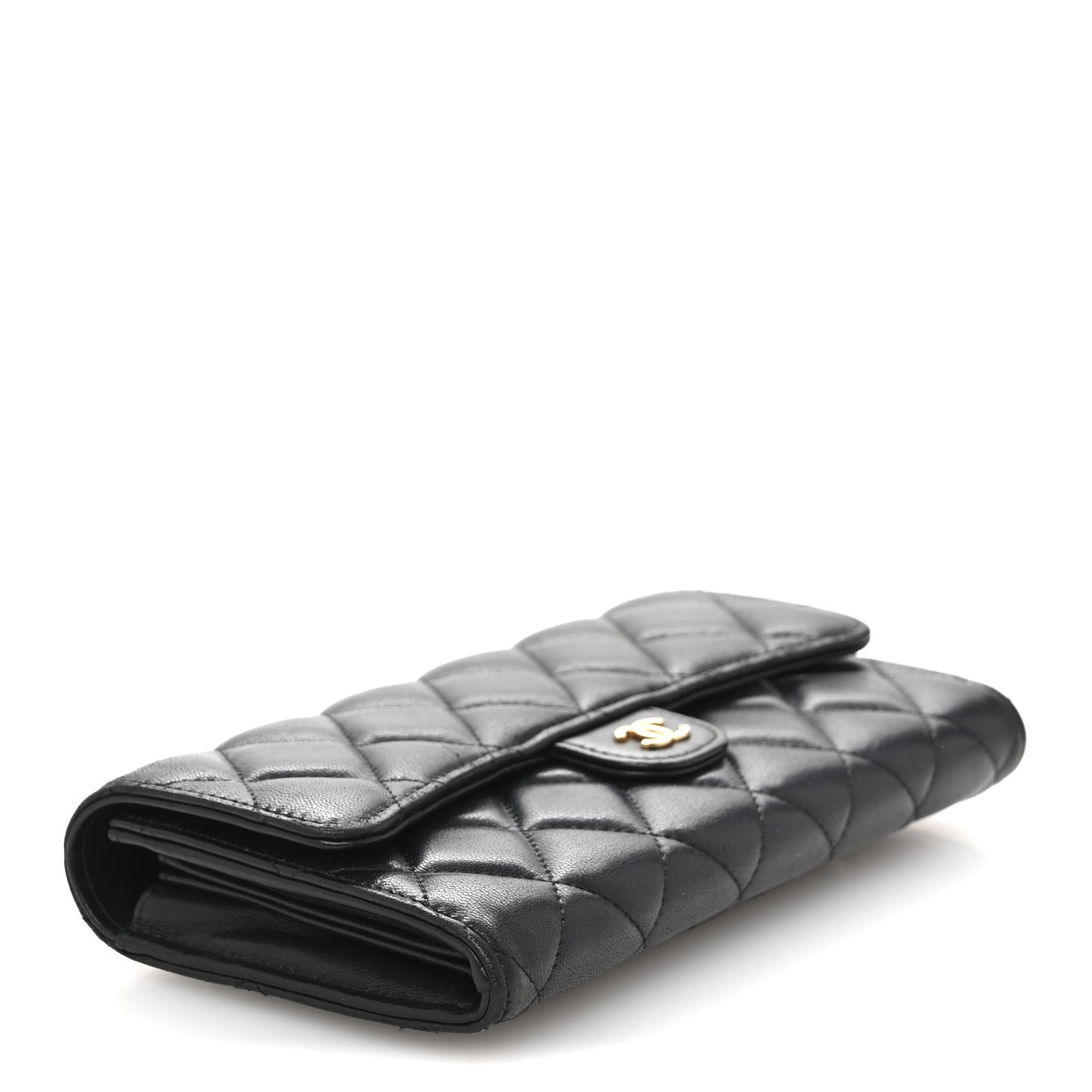 Lambskin Quilted Large Flap Wallet Black