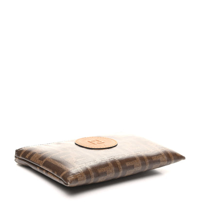 Fendi Glazed Fabric Vitello Century FF 1974 Stamp Patch XS FFreedom Flat Pouch Mogano Panna Caramello 4 of 8