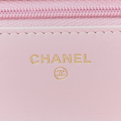 Chanel Shiny Calfskin Quilted Wallet on Chain WOC Pink 6 of 12