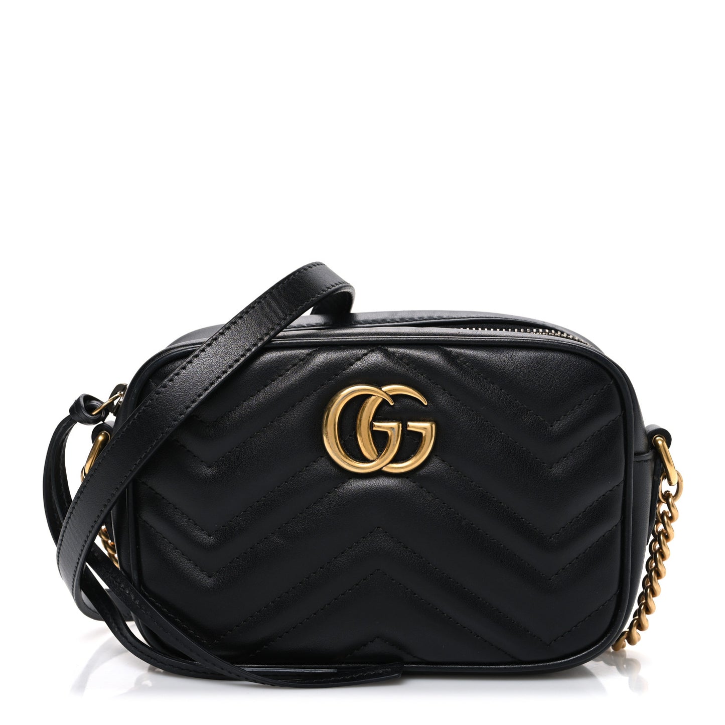 Calfskin Matelasse Mini GG Marmont Chain Shoulder Bag Black