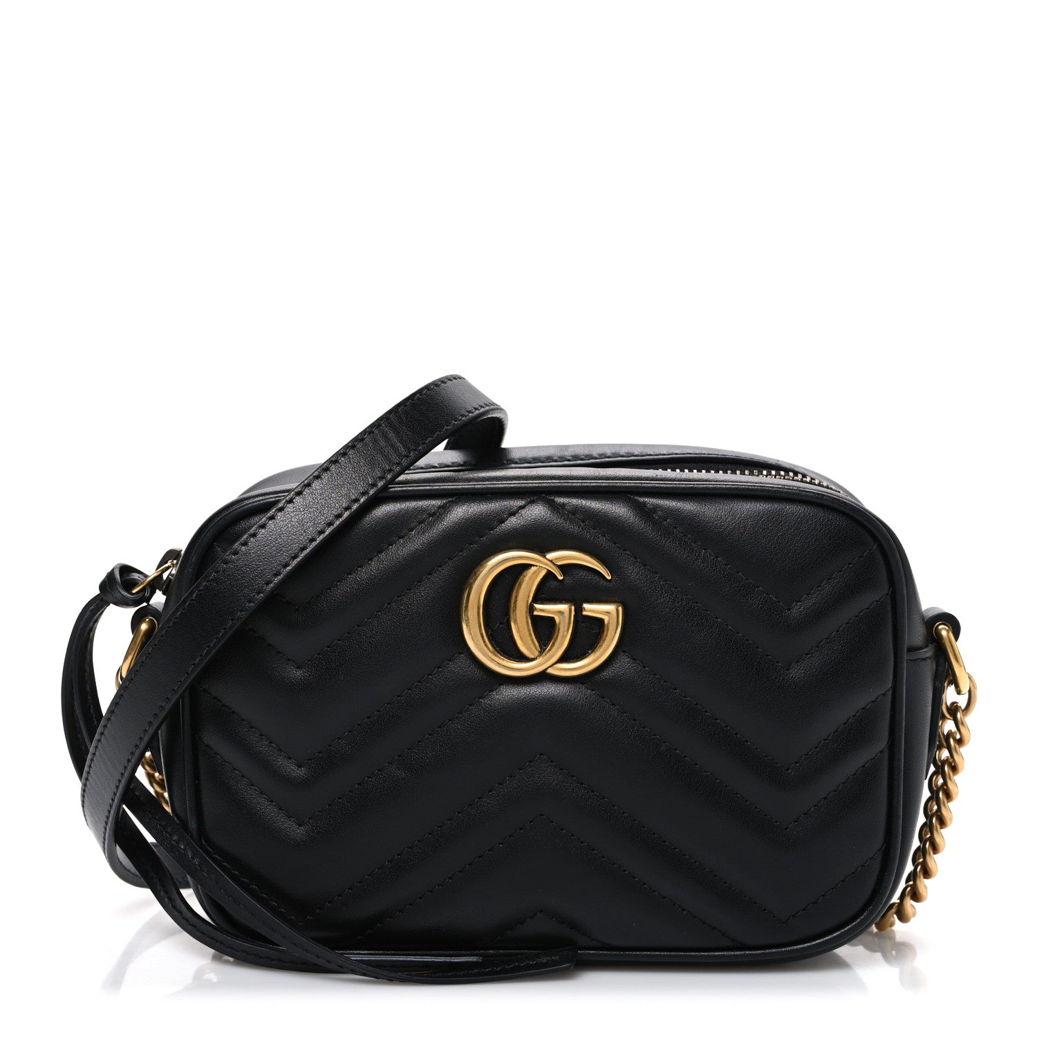 Gucci Calfskin Matelasse Mini GG Marmont Chain Shoulder Bag Black 1 of 10