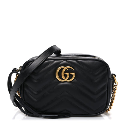 Gucci Calfskin Matelasse Mini GG Marmont Chain Shoulder Bag Black 1 of 10
