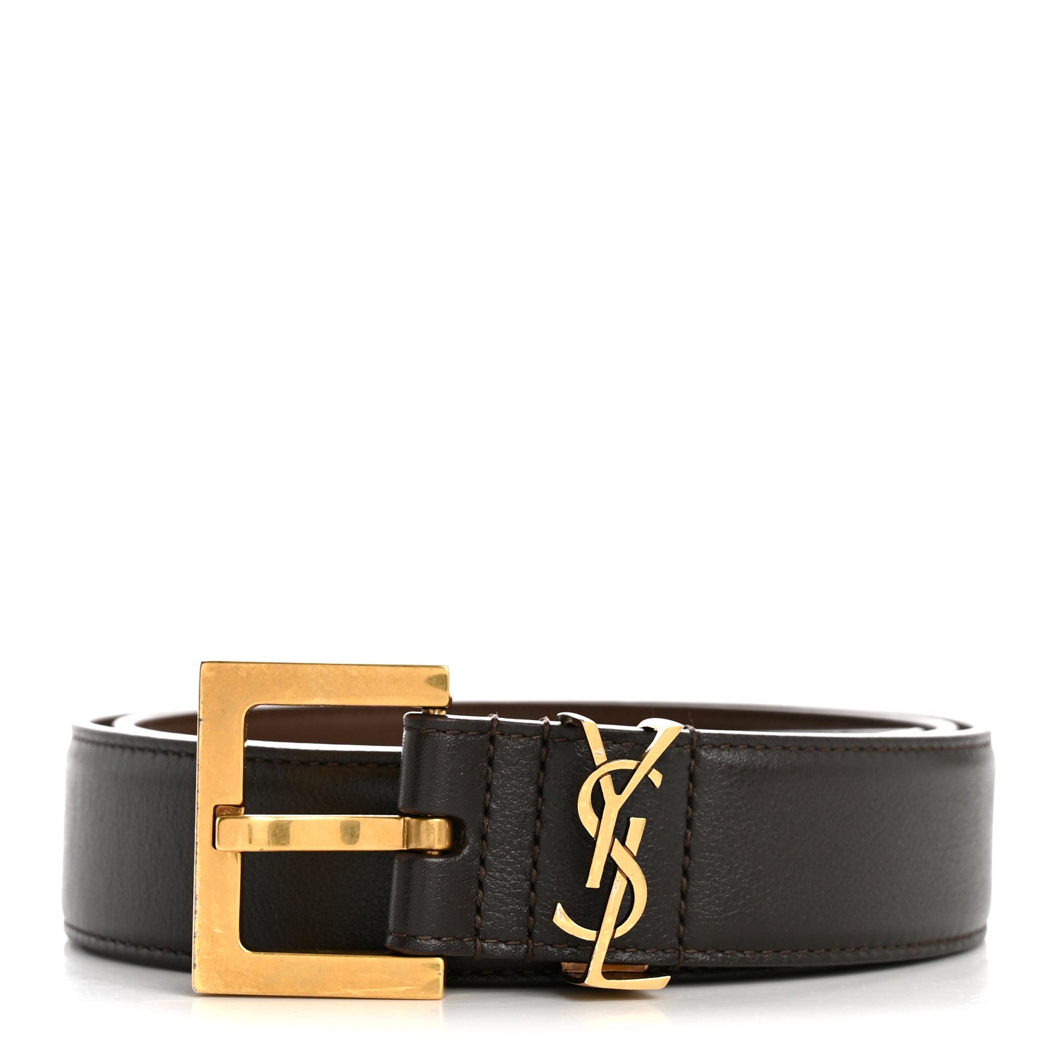 Saint Laurent Smooth Calfskin Monogram Square Buckle Belt 80 32 Brown 1 of 6
