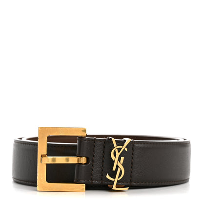 Saint Laurent Smooth Calfskin Monogram Square Buckle Belt 80 32 Brown 1 of 6