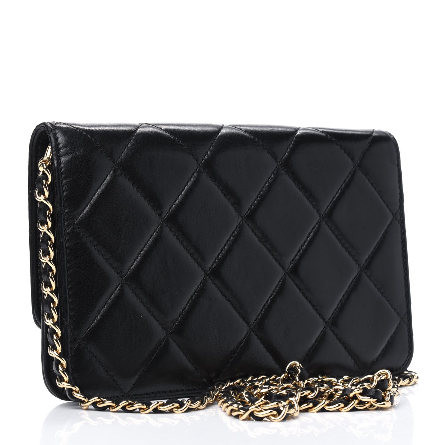 Lambskin Quilted Golden Class Wallet on Chain WOC Black