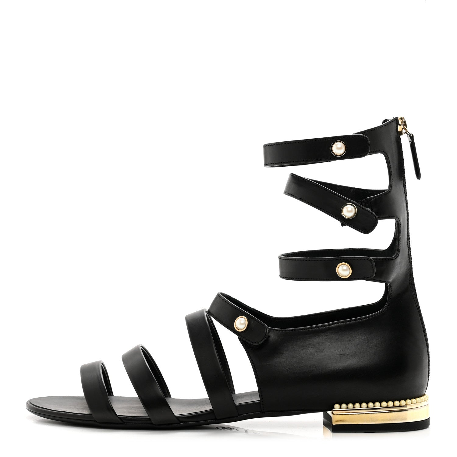 Chanel Calfskin Pearl Gladiator Sandals 41 Black 1 of 8