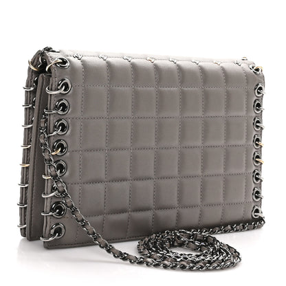Chanel Lambskin Chocolate Bar Piercing CC Studded Small Chain Flap Bag Grey 3 of 10