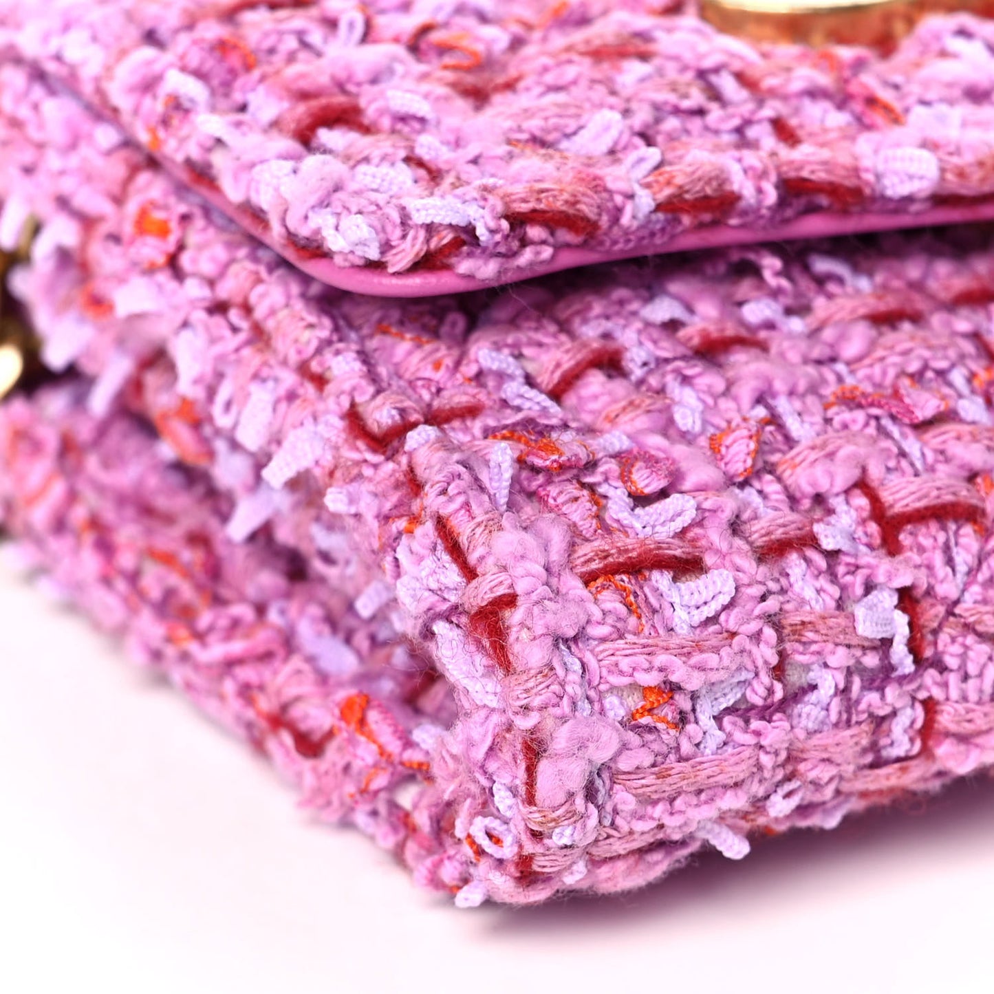 Tweed Enamel Quilted Pending CC Card Holder On Chain Light Purple Pink Red