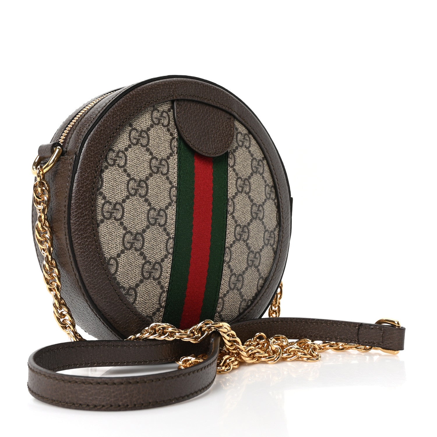 Gucci GG Supreme Monogram Web Mini Ophidia Round Shoulder Bag Brown 3 of 10