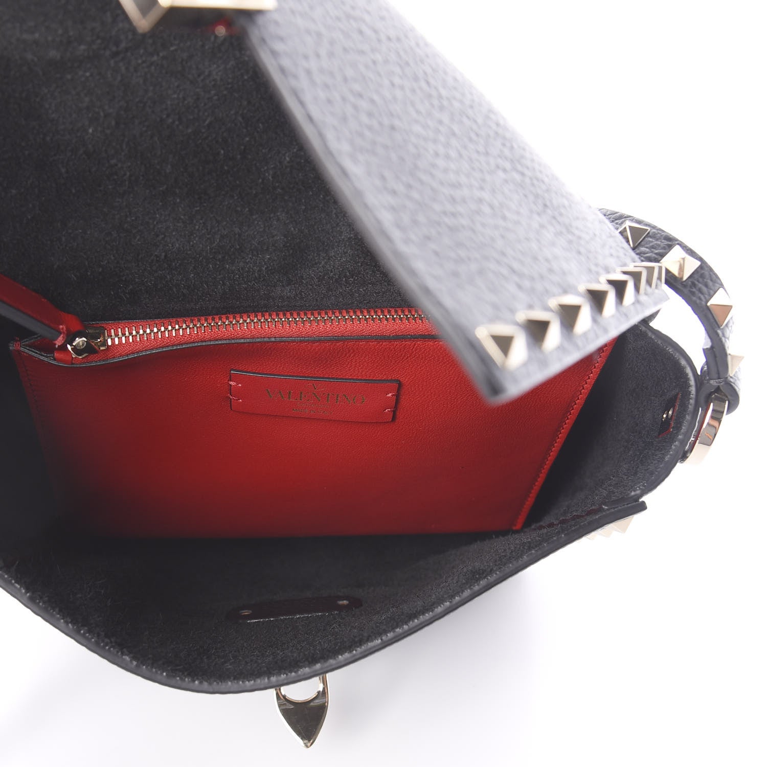 Valentino Garavani Pebbled Calfskin Rockstud Flip Lock Flap Messenger Black 5 of 8