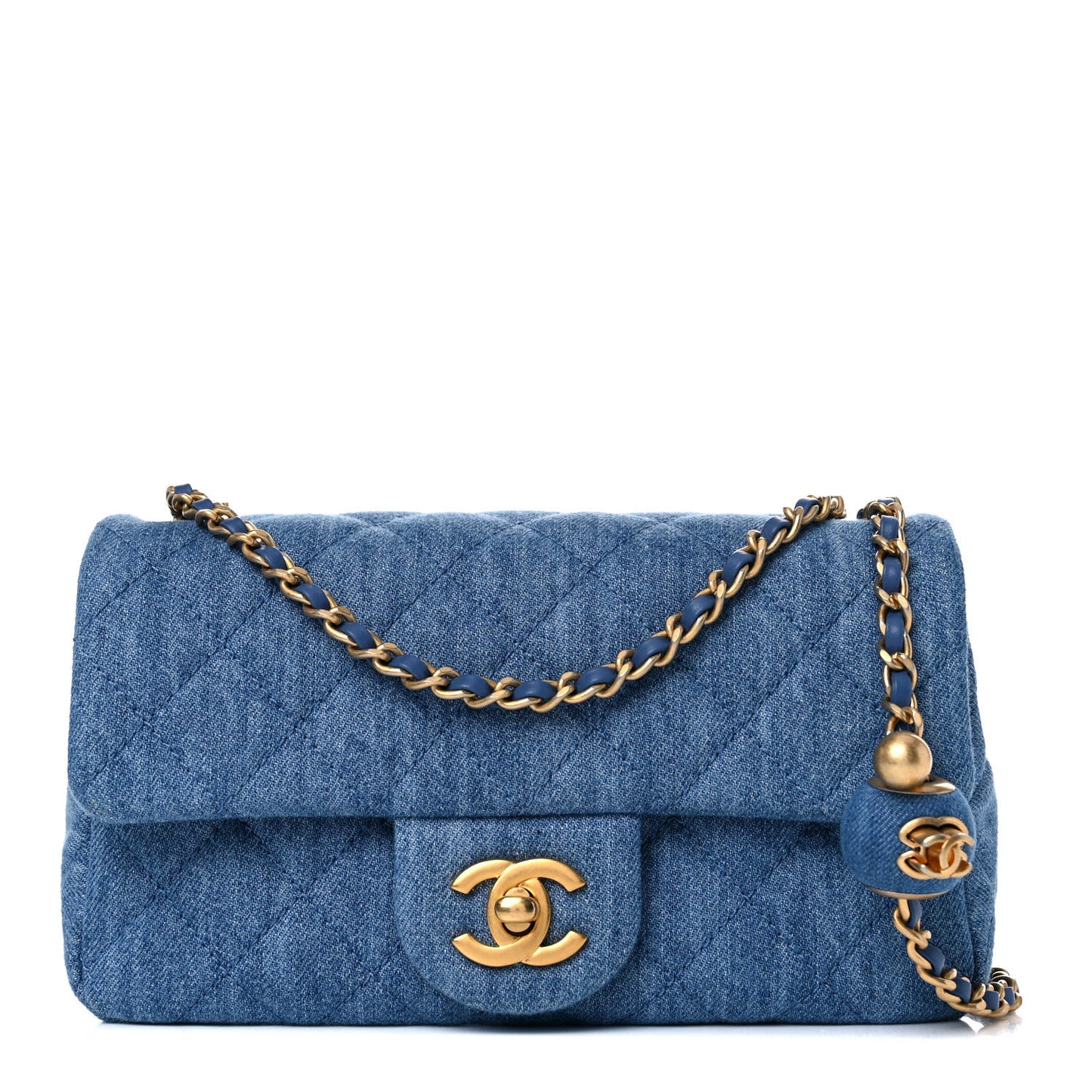 Denim Quilted Mini Pearl Crush Rectangular Flap Blue