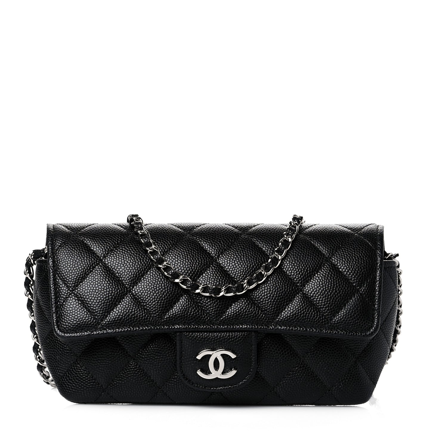 Caviar Quilted Glasses Case With Chain Black