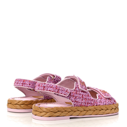 Chanel Tweed Lambskin Velcro Dad Sandals 38 Pink Multicolor 3 of 10